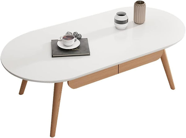 Sofa Side Table, Japanese - Style Solid Wood Coffee Table with Drawers, Domestic Small Dining Table, Multifunctional Bedroom Leisure Table (Color : A (Oval), Size : 120CM) - ALINDA DECOR