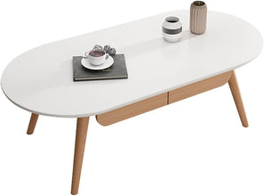 Sofa Side Table, Japanese - Style Solid Wood Coffee Table with Drawers, Domestic Small Dining Table, Multifunctional Bedroom Leisure Table (Color : A (Oval), Size : 120CM) - ALINDA DECOR