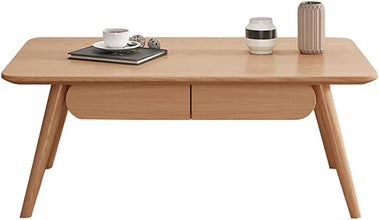 Sofa Side Table, Japanese - Style Solid Wood Coffee Table with Drawers, Domestic Small Dining Table, Multifunctional Bedroom Leisure Table (Color : A (Oval), Size : 120CM) - ALINDA DECOR