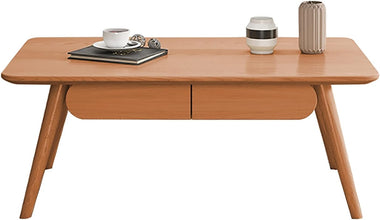 Sofa Side Table, Japanese - Style Solid Wood Coffee Table with Drawers, Domestic Small Dining Table, Multifunctional Bedroom Leisure Table (Color : A (Oval), Size : 120CM) - ALINDA DECOR
