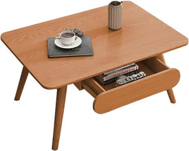Sofa Side Table, Japanese - Style Solid Wood Coffee Table with Drawers, Domestic Small Dining Table, Multifunctional Bedroom Leisure Table (Color : A (Oval), Size : 120CM) - ALINDA DECOR