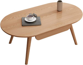 Sofa Side Table, Japanese - Style Solid Wood Coffee Table with Drawers, Domestic Small Dining Table, Multifunctional Bedroom Leisure Table (Color : A (Oval), Size : 120CM) - ALINDA DECOR