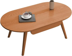 Sofa Side Table, Japanese - Style Solid Wood Coffee Table with Drawers, Domestic Small Dining Table, Multifunctional Bedroom Leisure Table (Color : A (Oval), Size : 120CM) - ALINDA DECOR