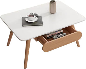 Sofa Side Table, Japanese - Style Solid Wood Coffee Table with Drawers, Domestic Small Dining Table, Multifunctional Bedroom Leisure Table (Color : A (Oval), Size : 120CM) - ALINDA DECOR
