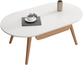 Sofa Side Table, Japanese - Style Solid Wood Coffee Table with Drawers, Domestic Small Dining Table, Multifunctional Bedroom Leisure Table (Color : A (Oval), Size : 120CM) - ALINDA DECOR