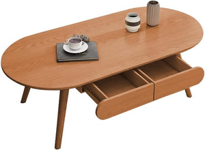 Sofa Side Table, Japanese - Style Solid Wood Coffee Table with Drawers, Domestic Small Dining Table, Multifunctional Bedroom Leisure Table (Color : A (Oval), Size : 120CM) - ALINDA DECOR